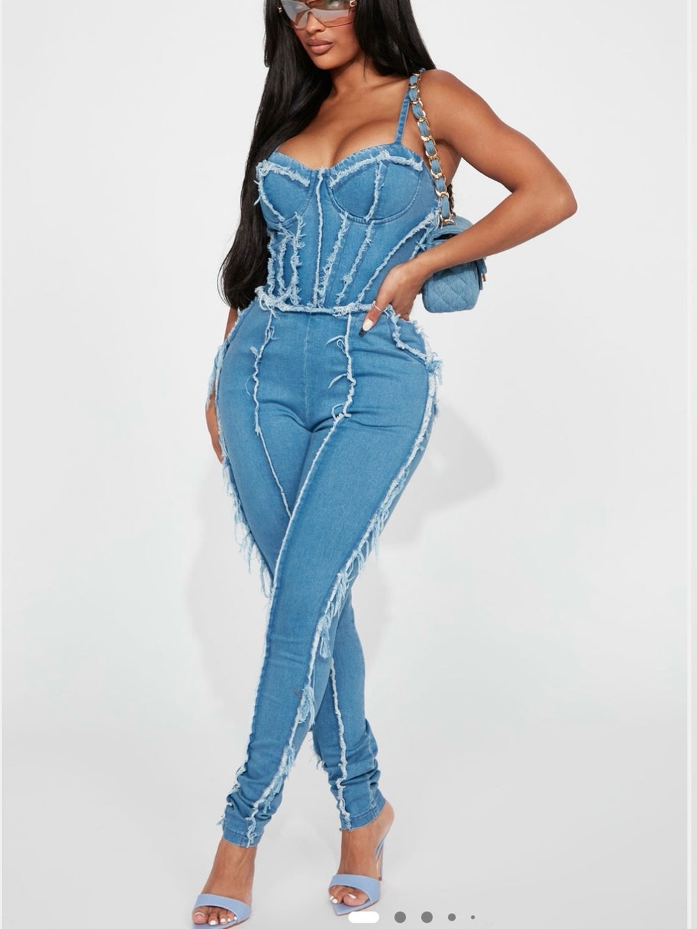 Fashion Nova Light Blue Denim Jumpsuit